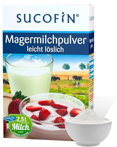 SUCOFIN Magermilchpulver 18 x 250g, Vorratspackung, Ideal als Kaffeeweißer und zum Backen, Das Milchpulver ist leicht löslich, reich an Nährstoffen und lange haltbar