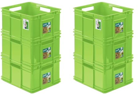 PAFEN 6x Euro Stapelbox 28l - 43 x 35 x 24 cm - Eco Aufbewahrungsbehälter Euro-box Stapelkasten Transport Eurobehälter aus PP, Grass Green