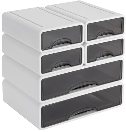 Büro Aufbewahrungsbox, Plastik Schreibtisch Organizer mit 6 Schubladen Stapelbare für Büro Zuhause Kunstbedarf 34 * 25 * 33cm (Weiß)