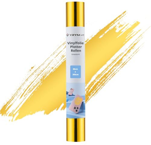 YRYM HT Vinylfolie Plotter - 30cm x 305cm Permanente Plotterfolie Vinyl Selbstklebend Rückseite für Bastelprojekte, Schilder, Scrapbooking, Klebefolie Gold für Cricut(Metallisches Gold)