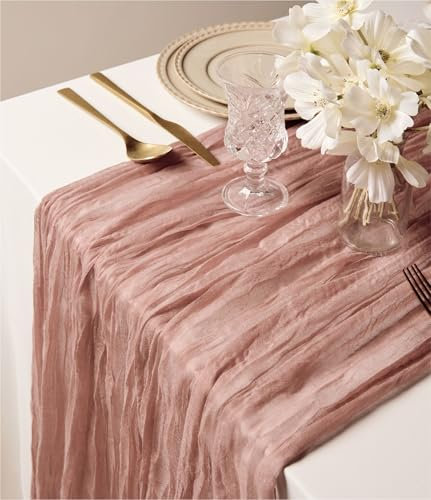 Vitalizart Pfirsich Koralle Tabelle Läufer, 88,9 x 305 cm Gaze Tischdecke Boho Rustic Dekorationen für Urlaub Party Hochzeit Dekor Empfang Braut Dusche