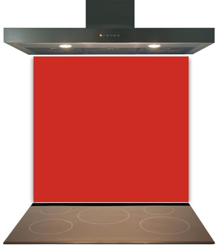 C2G Coloured Toughened Glass Splashback for Kitchen, Tempered Heat-Resistant Glass Splashbacks with Polished Edges for Cooker and Hob Backsplash (Red, 60 x 65cm)