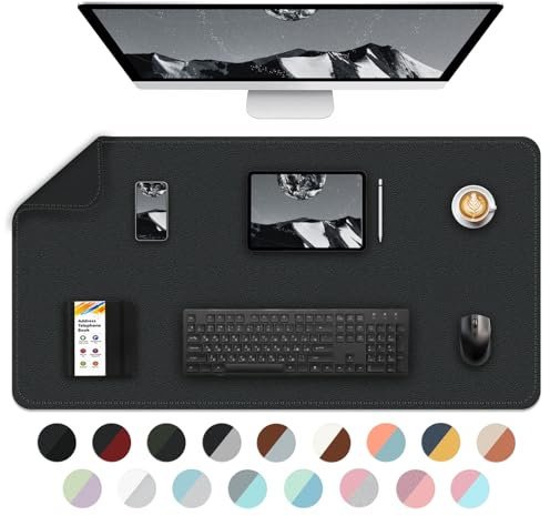 BLESWIN Desk Mat, PU Leather Desk Pad, Waterproof Large Mouse Pad, Easy Clean Laptop Mat for Desk, Desk Table Protector Mat,Mouse Pad for Office/Home/Decor-Black,90cmx 43cm