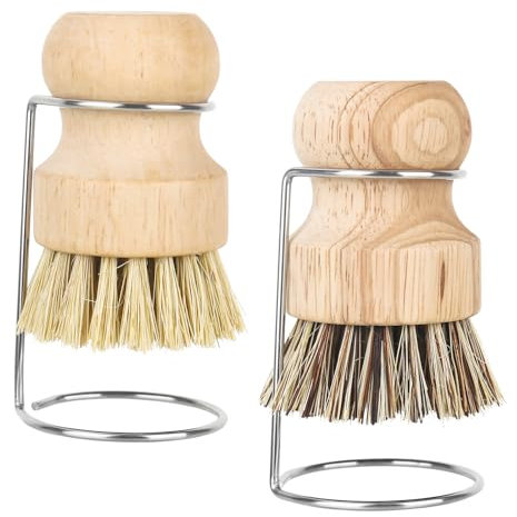 XTDMJ Confezione da 2 spazzole in bambù con 2 scarichi, spazzola in legno per lavare piatti, pentole, padelle, lavello da cucina, per lavare piatti, pentole, padelle e lavelli
