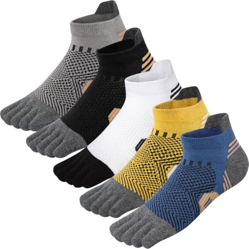 Chaussettes à Orteils Homme Chaussettes de Course Coton 5 Doigts Sport Respirantes Court Basse Socquettes Orteils Separes pour Entraînement Course Fitness - 5 Paires