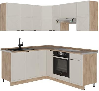 Vicco Eckküche Fame-Line, GrauBeige/Goldkraft Eiche, 160 x 60 cm ohne Arbeitsplatte