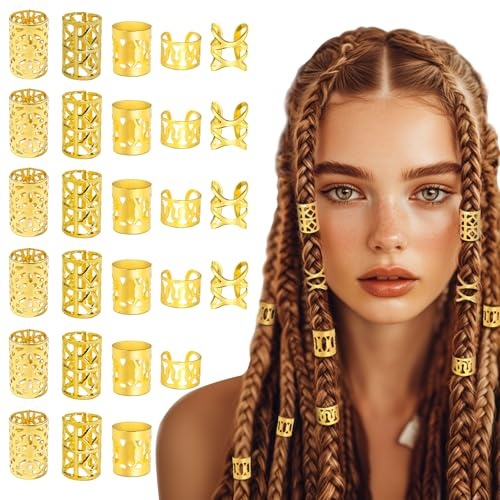TLAZZ 100 Pieces Gold Hair Accessories for Braids, Metal Hair Dreadlock Jewellery for Braids, Hair Accessories, Braids, Rings, Cuffs, Clips for Women, Braid Jewellery, Decorations