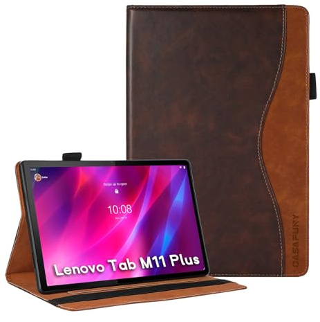 CASAFUNY Coque pour Lenovo Tab K11 Plus (TB352FU, TB352XU) 11.45 Pouces 2024 Étui Housse de Protection en Cuir PU avec Poche de Document pour Lenovo Tab K11 Plus, Orange