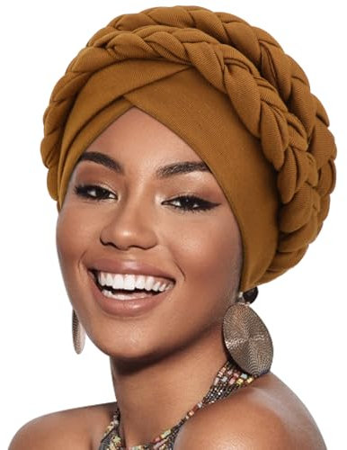 DRESHOW Afrikanischer Damen Turban Doppelt Geflecht Kopfbedeckung Kopftücher Chemo Kappe Vorgebunden Beanie Mütze Kopfwickel Schlafmütze