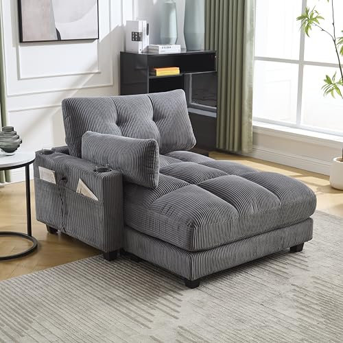 okwish Schlafsofa Ecksofa Relaxsofa Polstermöbel mit Becherhaltern&USB Anschluss, Grau