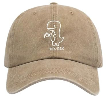 Vintage Basecap Herren in Beige/Khaki mit Dino Motiv - Cap damen Unisex retro Kappe für Freizeit aus Baumwolle