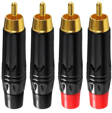 KUOQIY 4 Pièces Connecteur Adaptateur RCA Audio Phono Vidéo Cuivre Pur, Fiche RCA Male Soudure, pour Multimédia et CCTV (2 Noir + 2 Rouge)