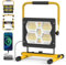Sararoom LED Baustrahler Akku 100W, Tragbare LED Strahler Akku mit Solarpanel, 5 Lichtmodi & Powerbank, Dimmbar Notfallleuchte, IP65 Wasserdichte Arbeitsleuchte für Garage Werkstatt Camping Baustelle