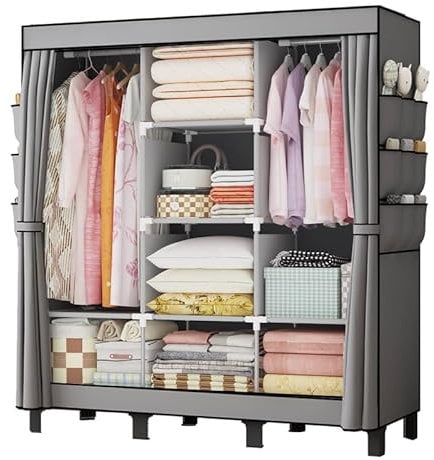 lishbie Portable closet, bedroom armoire, clothes storage box, simple hanging clothes wardrobe, suitable for bedrooms, dormitories and rented houses. 51 W*17.7 D*67.7 H (Grey)