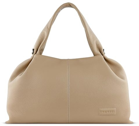 bugatti Elsa Schultertasche aus Rindleder, Damen-Handtasche mit Henkel & Schultergurt in sand