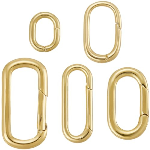 SUNNYCLUE 1 Box 5 Stück 5 Größen Echtes 18 Karat Vergoldetes Messing Ovale Spaltringe Federtor O Ring Armband Halskettenverschlüsse Verbindungsstück Kleine Schnappschnallenverschlüsse Für Die Schmuckh
