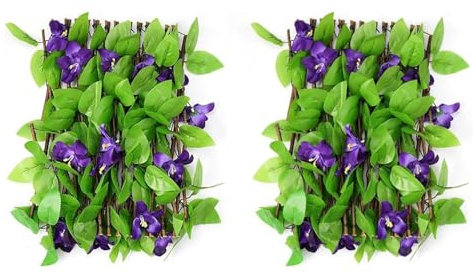 Künstliche Hecke mit Blumen – Kunsthecke for Zäune | Erweiterbarer Sichtschutzzaun | Gartenspalierpaneele mit Blättern | Künstlicher Zaun | Gartensichtschutz for den Innenhof