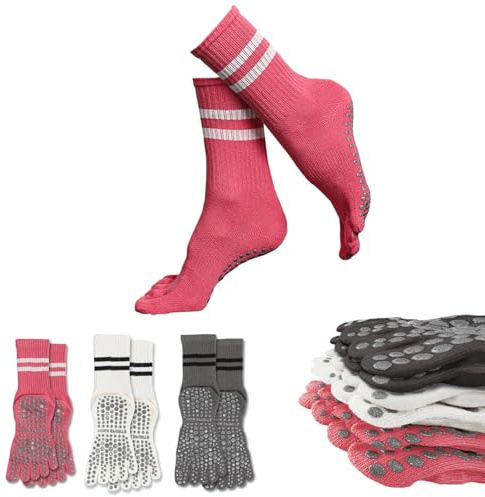 Sunolkie Antirutsch Pilates Yoga Socken für Damen, Lange Kompressionssocken mit Zehen