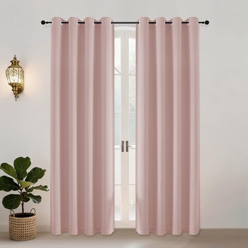 Simplebrand Vorhang Blickdicht Rosa Schalldämmend, Gardinen mit Ösen 2er Set H200 x B140 cm, Thermo Vorhänge Gegen Kälte Vorhang Modern Ösenschal für Wohnzimmer Schlafzimmer