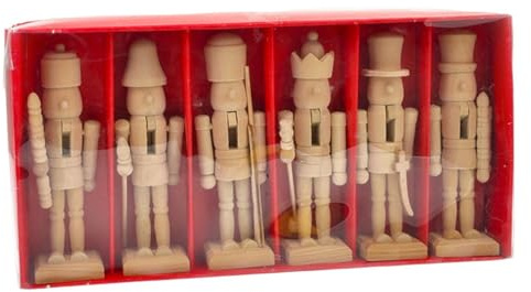 Colcolo 6 Stück Weihnachts-Nussknackerfiguren zum Selbermachen aus Holz, Bemalen Sie Ihre Eigene Mini-Nussknackerfigur, DIY-Puppe ohne Farbe für Weihnachtsdeko DIY-Bastelarbeiten Erwachsene Kinder