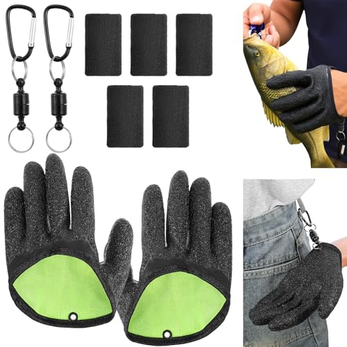 Qianyu 1 Paar wasserdichte Angelhandschuhe, Landehandschuh Hecht mit 2 Magnet Buckle Rutschfesten Handschuh Angelzubehör Inklusive Fingerlinge für Den Sicheren Umgang mit Hecht Zander Wels Raubfische