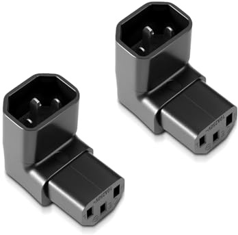 2 Stück Kaltgerätestecker Gewinkelt 90° Nach Unten, IEC C14 auf C13 Adapter, Kaltgerätekabel Gewinkelt für PDU, USV, Server, Computer, Monitor, HDTV, Platzsparende Stromführung