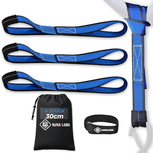 RUNAFLAMA® Motorrad Spanngurte 4er Set [2400 kg Bruchlast & EN 12195-2 geprüft] – Zurrschlaufen kurz für Lenker, Rahmen & Anhänger – Spanngurt Set inkl. Tasche & Klettband (Für sicheren Transport)