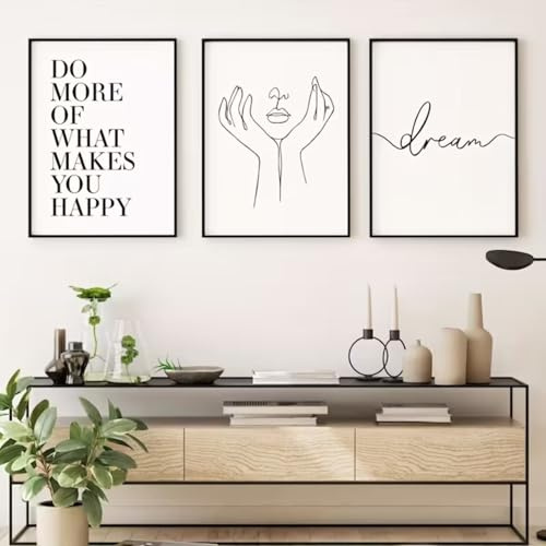 Ueiwffzo 3er Poster Set, Minimalist Bilder Moderne Wandbilder, Schwarz Weiß Leinwandbilder, Bilder Wohnzimmer Wanddeko Deko für Küche Restaurant, Ohne Rahmen (40x50cm)