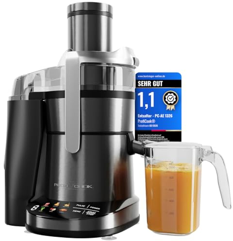 ProfiCook® Entsafter | leicht zu reinigender Slow Juicer | XXL-Einfüllschacht | 1000W Longlife-Motor | feines Mikrosieb | Touch-Display | 6 Stufen | Saftpresse | inkl. Reinigungsbürste | PC AE 1326