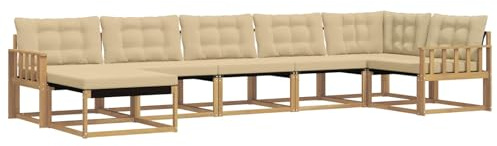 vidaXL Outdoor-Sofagarnitur mit Kissen 7 pcs Weiß und Beige, Moderne Garten-Sofa-Garnitur, langlebige Möbel, schicker Sitzplatz, wetterfest, Bequeme Relaxoase