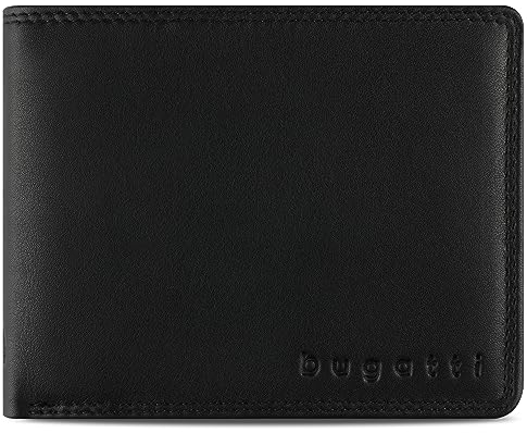 bugatti Simbiosi Geldbeutel Männer 8 CC Leder - Geldbörse Herren - Portmonaise Portemonnaie Portmonee Brieftasche Wallet Ledergeldbeutel, Schwarz