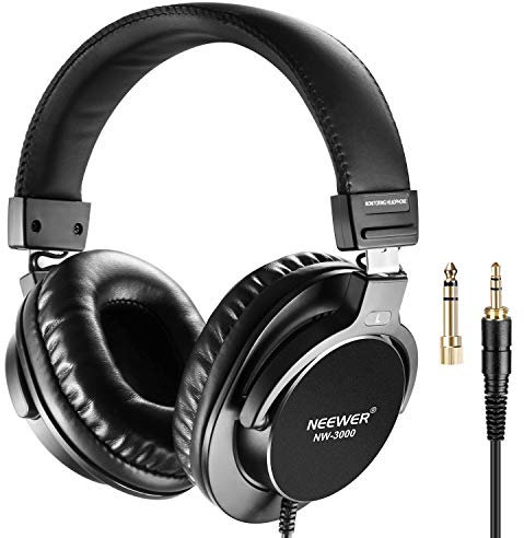 Neewer Studio Monitor Kopfhörer - Dynamische Drehbare Kopfhörersets mit 45mm Loudhailer-Treiber, 3 Meter Kabel, 6,5mm Stecker Adapter für PC, Handy und TV (NW-3000)