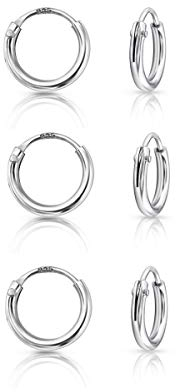 DTPsilver® 3 Paare WINZIGE Creolen Ohrringe 925 Sterling Silber - Knorpel/Wendel/Tragus - Dicke 1.2 mm - Durchmesser 8 mm