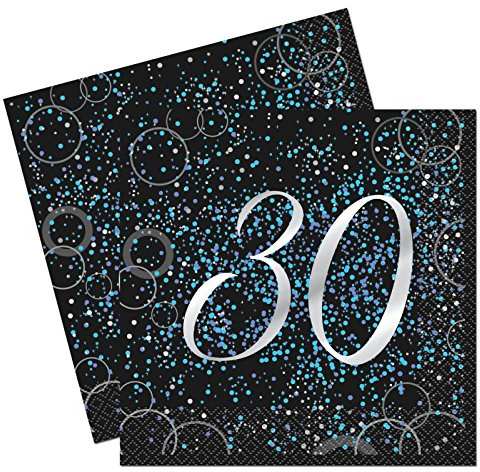 Unique Papierservietten mit Foliendruck für den 30. Geburtstag,blau,16er pack