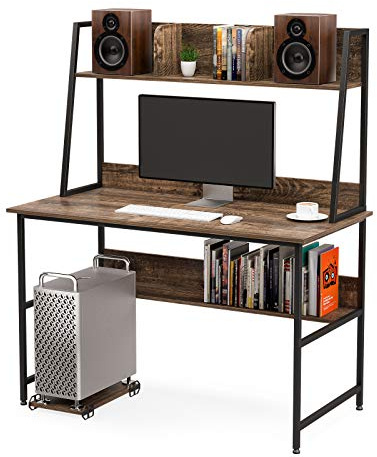 Mecor Computer Desk Study Writing Table for Home Office ，Modern Writing Study Desk with Storage Bookshelf and CPU Stand for Small Spaces, PC Laptop Table Workstation for Home Office