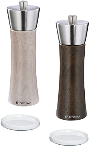 Zassenhaus Set Augsburg Nussbaum 18 cm Pfeffermühle & Salzmühle & Porzellanuntersetzer