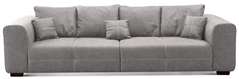 CAVADORE Big Sofa Mavericco inkl. Kissen / XXL-Couch mit tiefen Sitzflächen und modernem Design / 287 x 69 x 108 / Lederoptik grau