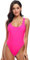 MIAIULIA Damen-Badeanzug im Retro-Stil der 80er-/90er-Jahre, hoch geschnitten, tiefer Rückenpolsterung, einteiliger Badeanzug, Hot Pink mit Polsterung, Small