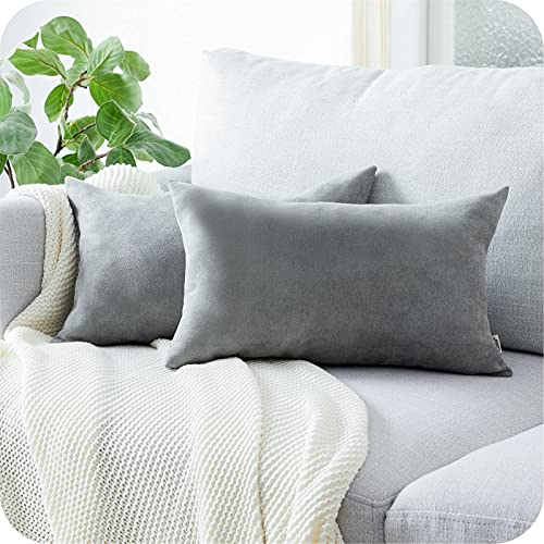 Topfinel Kissenbezug 40x80 cm Einfarbig Chenille Dekokissenhülle Mit Verstecktem Reißverschluss Für Sofa Auto Bett Kissenbezüge 2er Set Bettkissenbezüge Grau