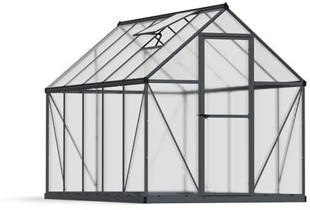 Palram Canopia Mythos 6X10 Greenhouse - UV - Protected Polycarbonate Roof & Aluminium Frame - Includes Base Frame - Grey