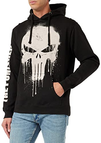 Marvel Herren Punisher Skull Kapuzenpullover, Schwarz, L (1er Pack)