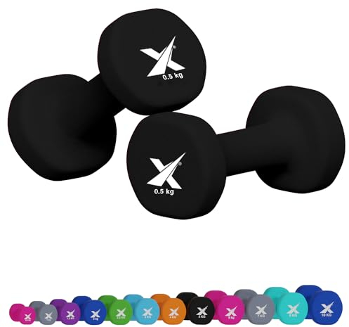 Xn8 Dumbbells Set of 2, Non-Slip Neoprene Dumbbell Pair, Free Weights for Women & Men, Home Gym, Fitness, Aerobics, Strength Training, Ergonomic, 0.5kg to 10kg