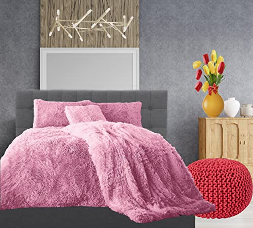Comfort Collections Teddy Hug & Snug Cuddles Fleece Duvet Quilt Cover Bedding Set With Matching Pillowcase Warm and Cosy Pink Bedding Set King 230cm x 220cm Approximately.