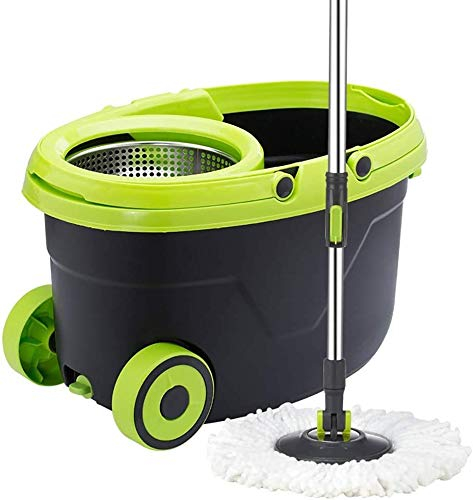 Lloow Mocio Rotante Lavapavimenti Set Mop di Microfibra con Secchio Strizzatore 360° in Acciaio Pulizia cestello in Metallo 11,8 L Mop Secchio Cleaning Mops