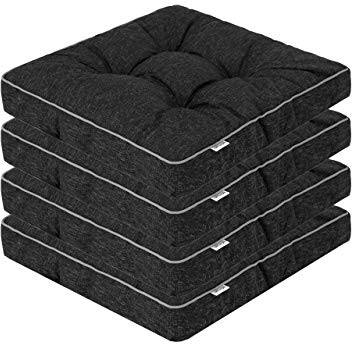 PillowPrim 4er Set Stuhlkissen 49x47 cm Sitzauflagen Polsterauflagen Outdoor/Indoor Außen/Innen Garten Winter gatren Freizeit Sommer Sommerferien Schwarz