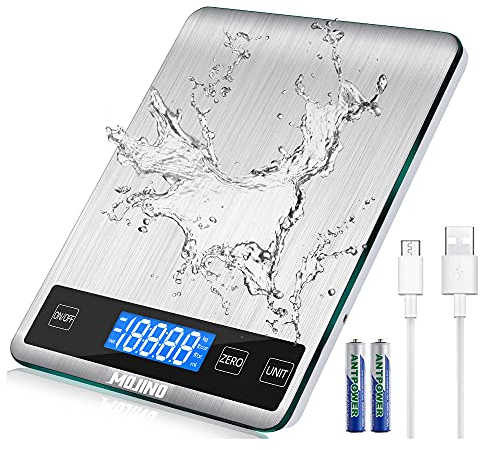 MOJINO Küchenwaage Digitalem, 15kg / 33lb Digitalwaage, 5 Einheiten, g/kg/oz/ml Genauigkeit, Haushaltswaage zum Backen Kaffee mit Hintergrundbeleuchtung LCD Display