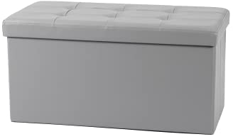 La Maison Large Ottoman Foldaway Storage Blanket Toy Box Bench Faux Leather Silver Grey 76x38cm