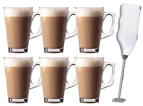 Marco Paul 6pc Latte Glass Set with Included Stirrer Frother Glass Coffee Cup Mugs Sets of 6 Latte Coffee Mugs Tableware Coffee Machine Accessories Coffee Mugs Set of 6
