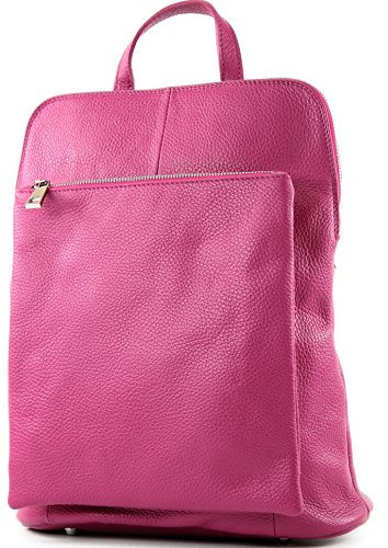 modamoda de T141 Damen Leder Rucksack Damentasche Schultertasche handmade in Italy, Farbe:Rosarot2021