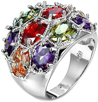 Lieson Bague Promesse Femme, Bague De Fiançailles Plaque Or Blanc Bague en Zirconium Ovale Bague Large De Luxe
